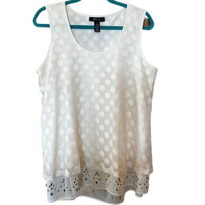 Style & Co Cream Lace Polka Dot Tank Top Layered Chiffon Size L